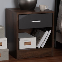 Baxton Studio SENT009-Columbia Brown/Dark Grey-NS Hansel Modern and Contemporary 1-Drawer Dark Brown and Dark Grey Finished Nightstand